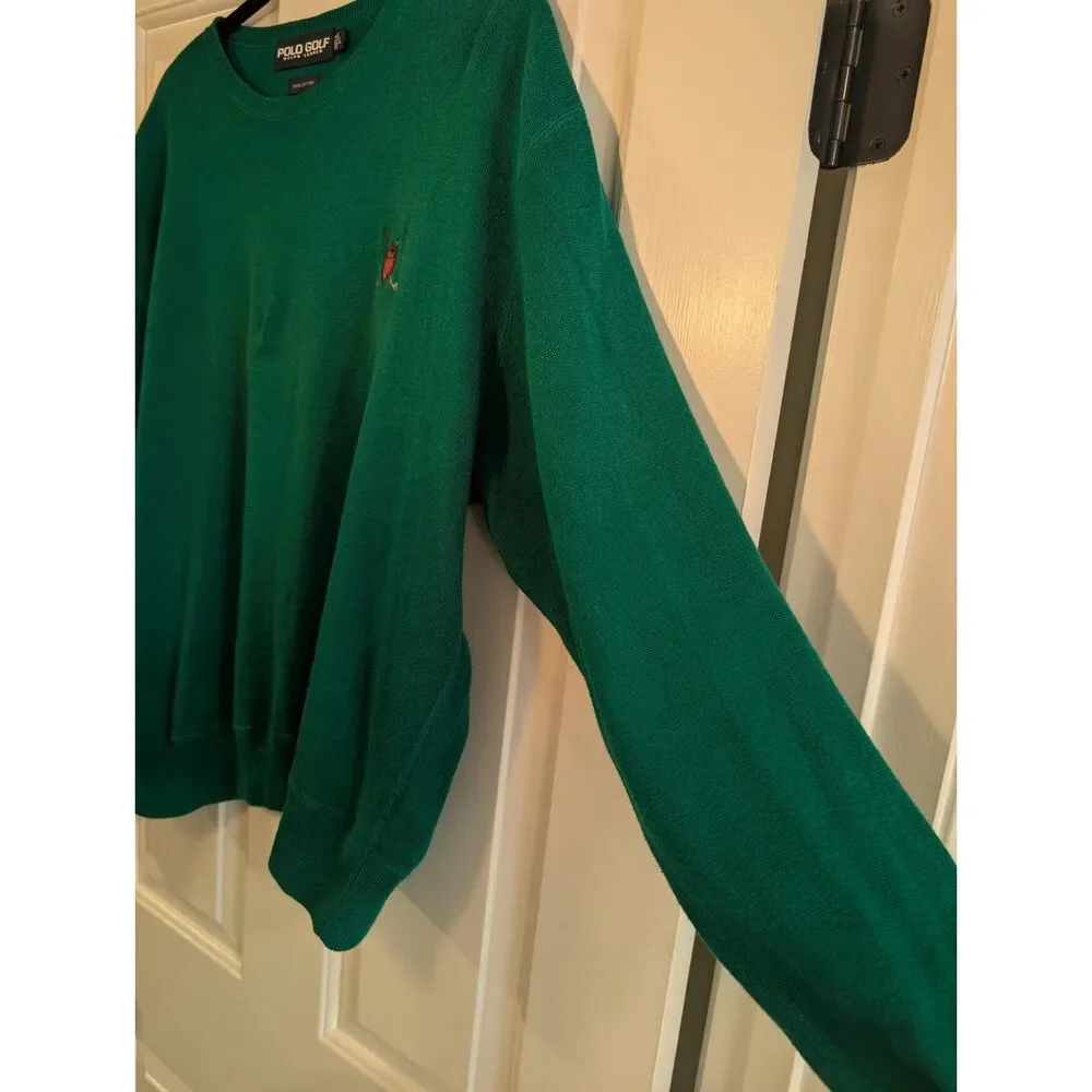 Vintage Polo Golf Ralph Lauren Men's Large Green Crest Crewneck Sweater